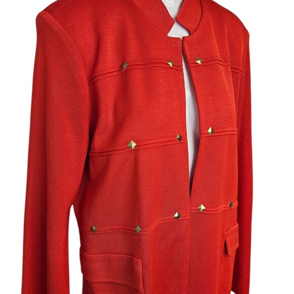 Misook Womens Studded Stretch Knit, Open Front Cardigan, Orange, Statement - Picture 4 of 9